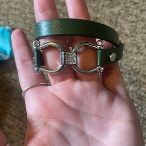 Green rustic cuff wrap bracelet